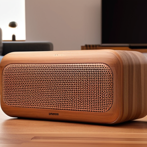 **Prompt:** A minimalist smart speaker seamlessly integrated into a modern living room. Soft, indirect lighting highlights the natural wood grain finish. Focus on creating a sense of warmth and tranquility.