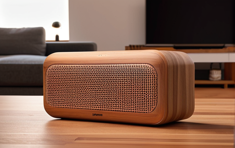 **Prompt:** A minimalist smart speaker seamlessly integrated into a modern living room. Soft, indirect lighting highlights the natural wood grain finish. Focus on creating a sense of warmth and tranquility.